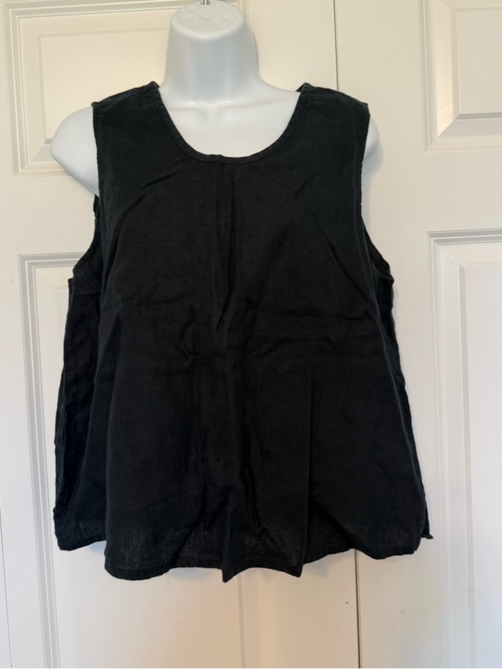FLAX Jeanne Engelhart Black 100% Linen Tank Top Sleeveless Minimal Size Small
